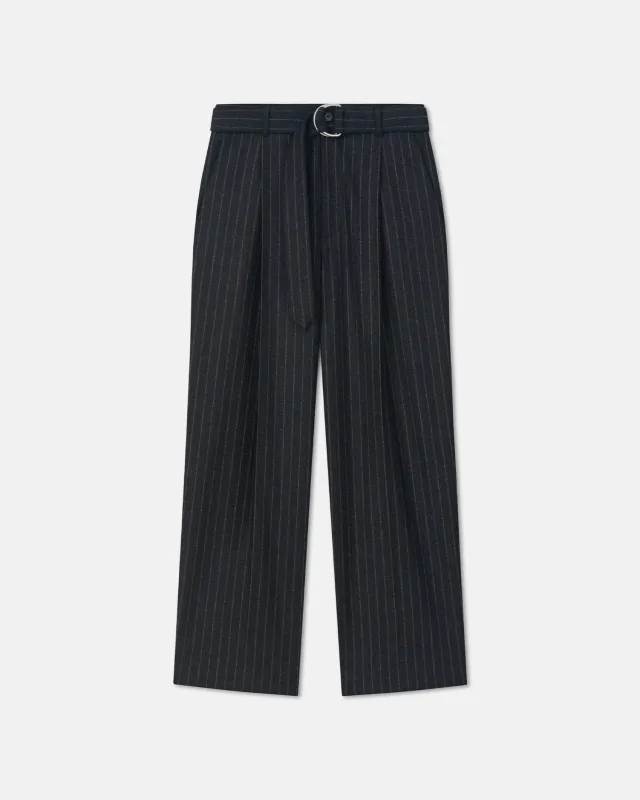 Colten - Belted Wool Pants - Black/Grey sold by Nanushka