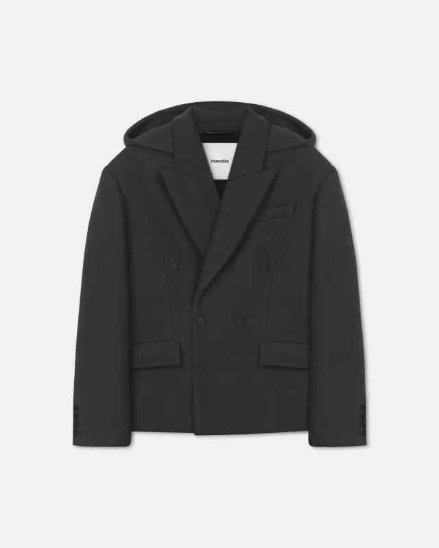 Brione - Aged Felted Wool Blazer - Midnight Green sold by Nanushka