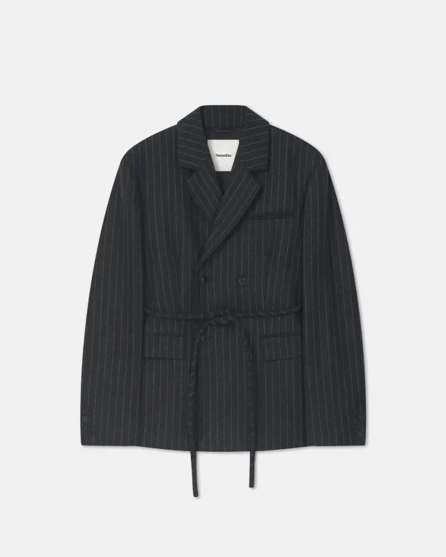 Osono - Pinstripe Wool Blazer - Black/Grey sold by Nanushka