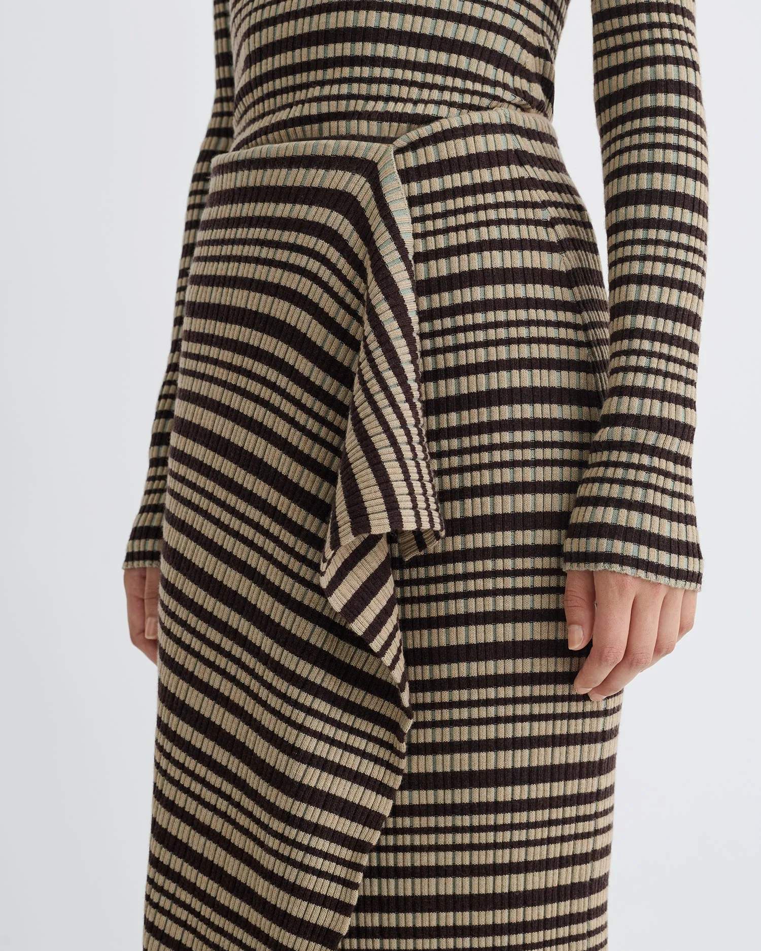Nitsa - Fine Merino Rib Mid-Length Skirt - Black/Brown/Green Stripe sold by Nanushka product image thumbnail 5
