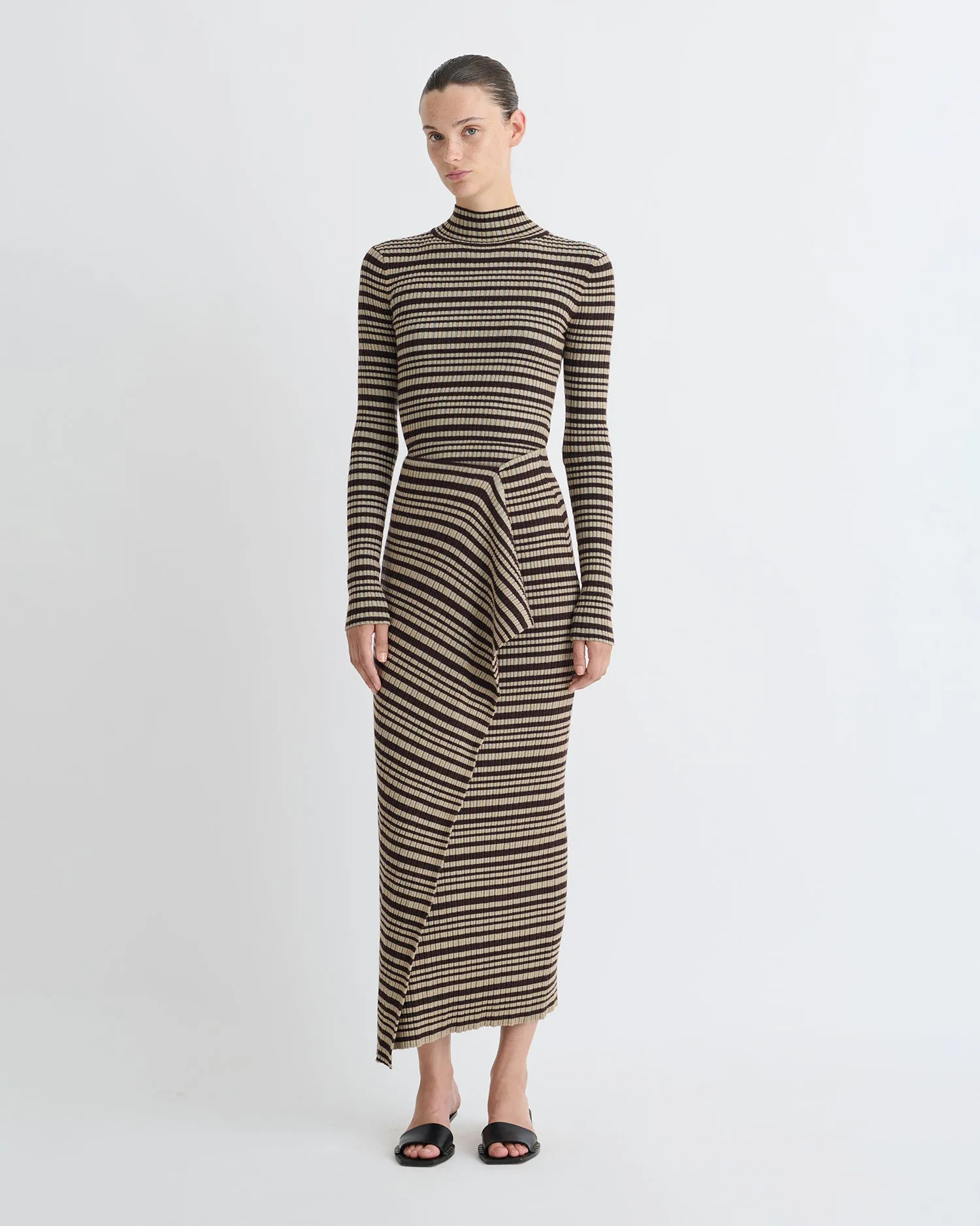 Nitsa - Fine Merino Rib Mid-Length Skirt - Black/Brown/Green Stripe sold by Nanushka product image thumbnail 3