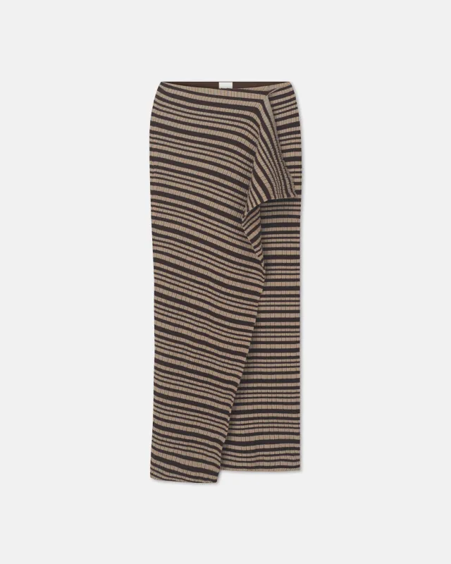 Nitsa - Fine Merino Rib Mid-Length Skirt - Black/Brown/Green Stripe sold by Nanushka