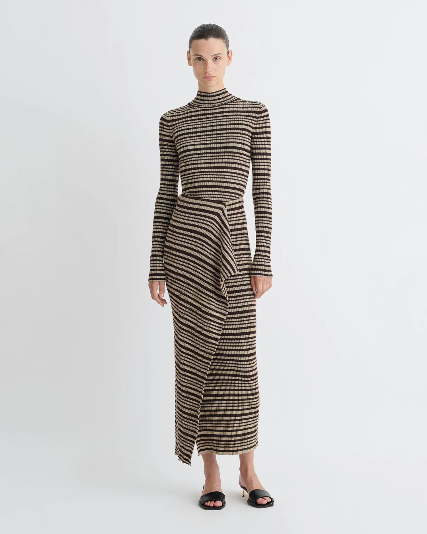 Nitsa - Fine Merino Rib Mid-Length Skirt - Black/Brown/Green Stripe sold by Nanushka product image thumbnail 2