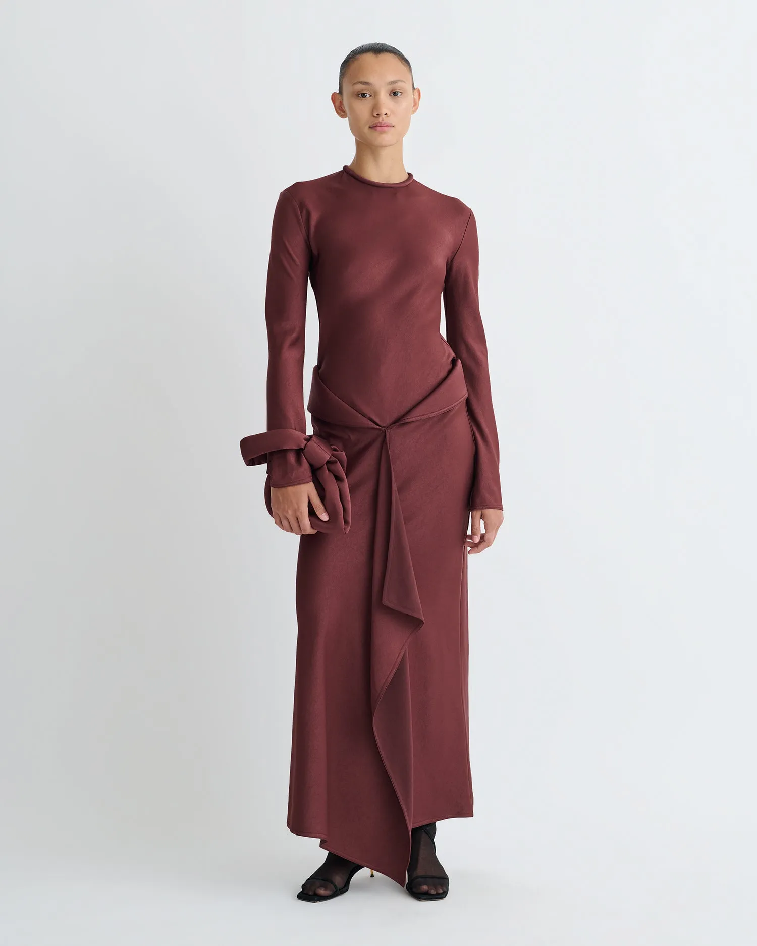 Diah - Crisp Satin Dress - Mahogany sold by Nanushka