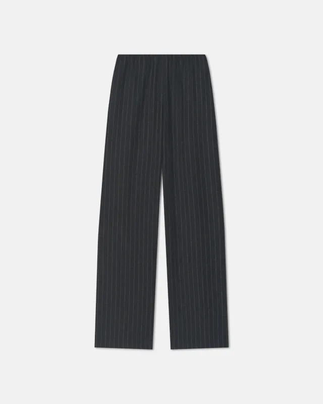 Arvenn - Pinstripe Wool Pants - Black/Grey sold by Nanushka