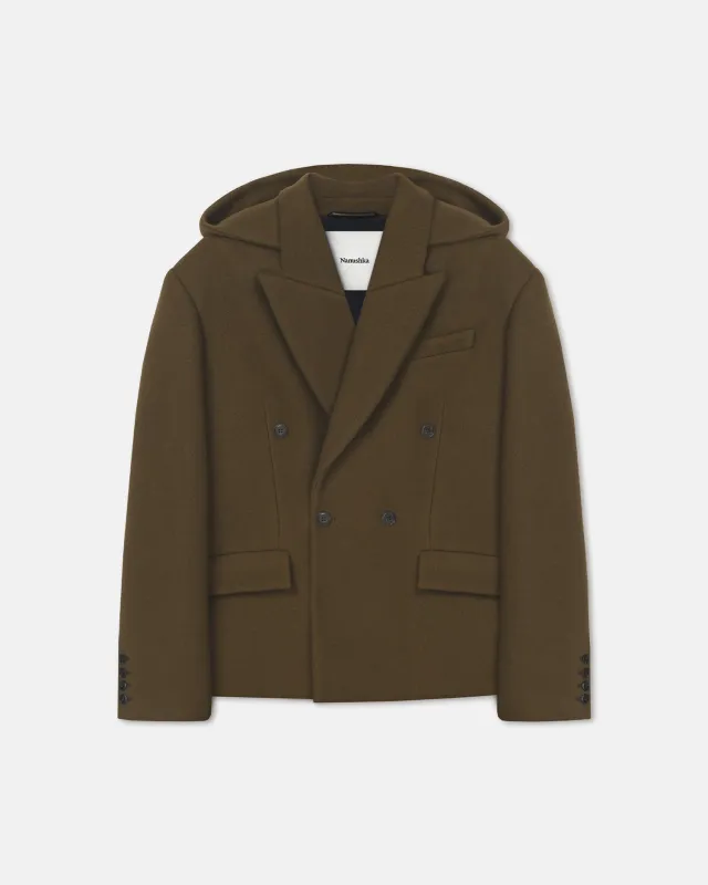 Brione - Aged Felted Wool Blazer - Wood made by Nanushka