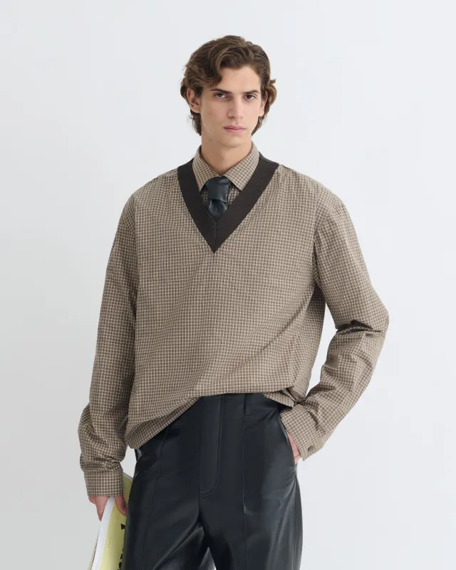 Jahan - Checked V-Neck Top - Brown/Creme made by Nanushka