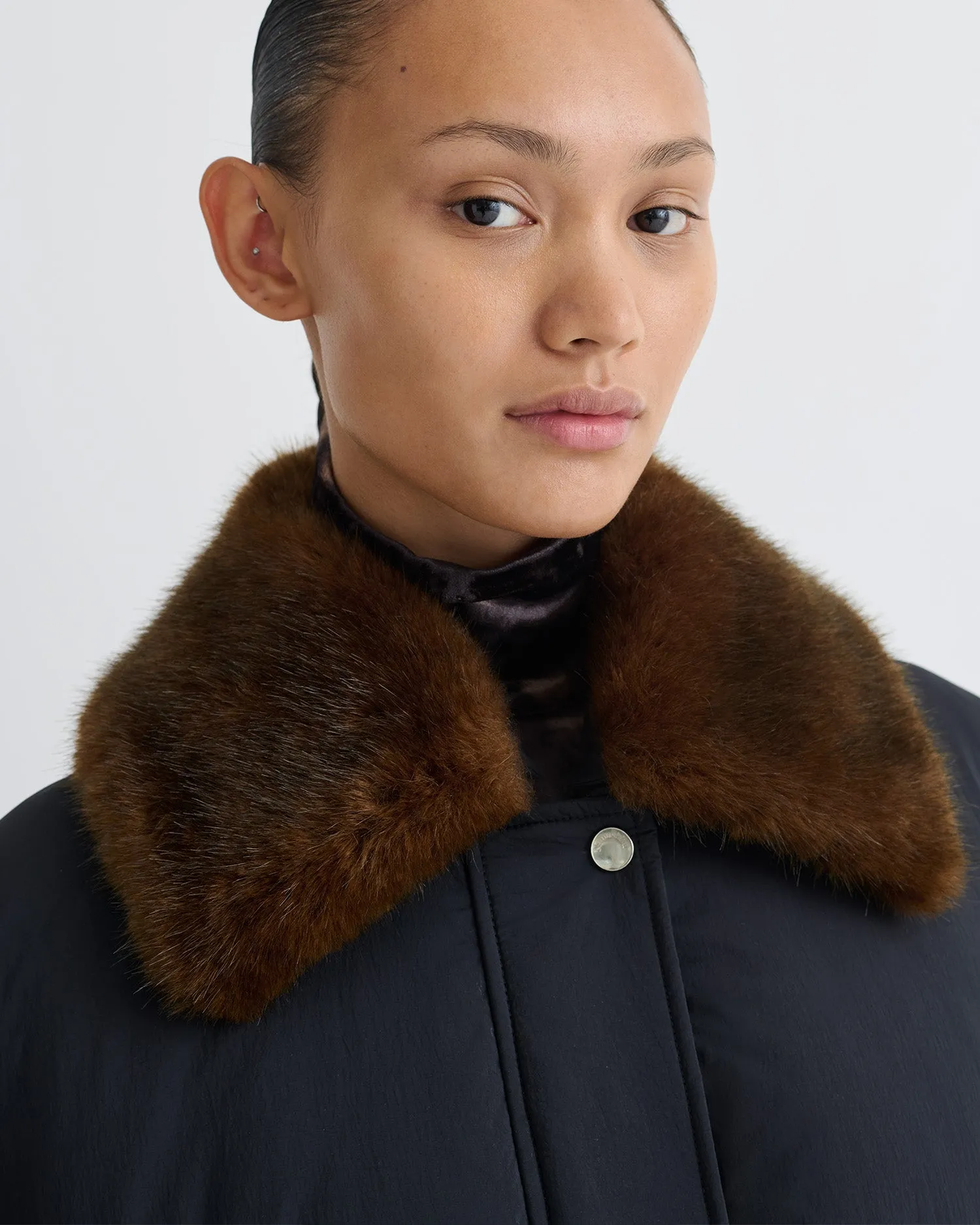 Camey - Light Nylon/Faux Fur Jacket - Black/Dark Brown sold by Nanushka product image thumbnail 5