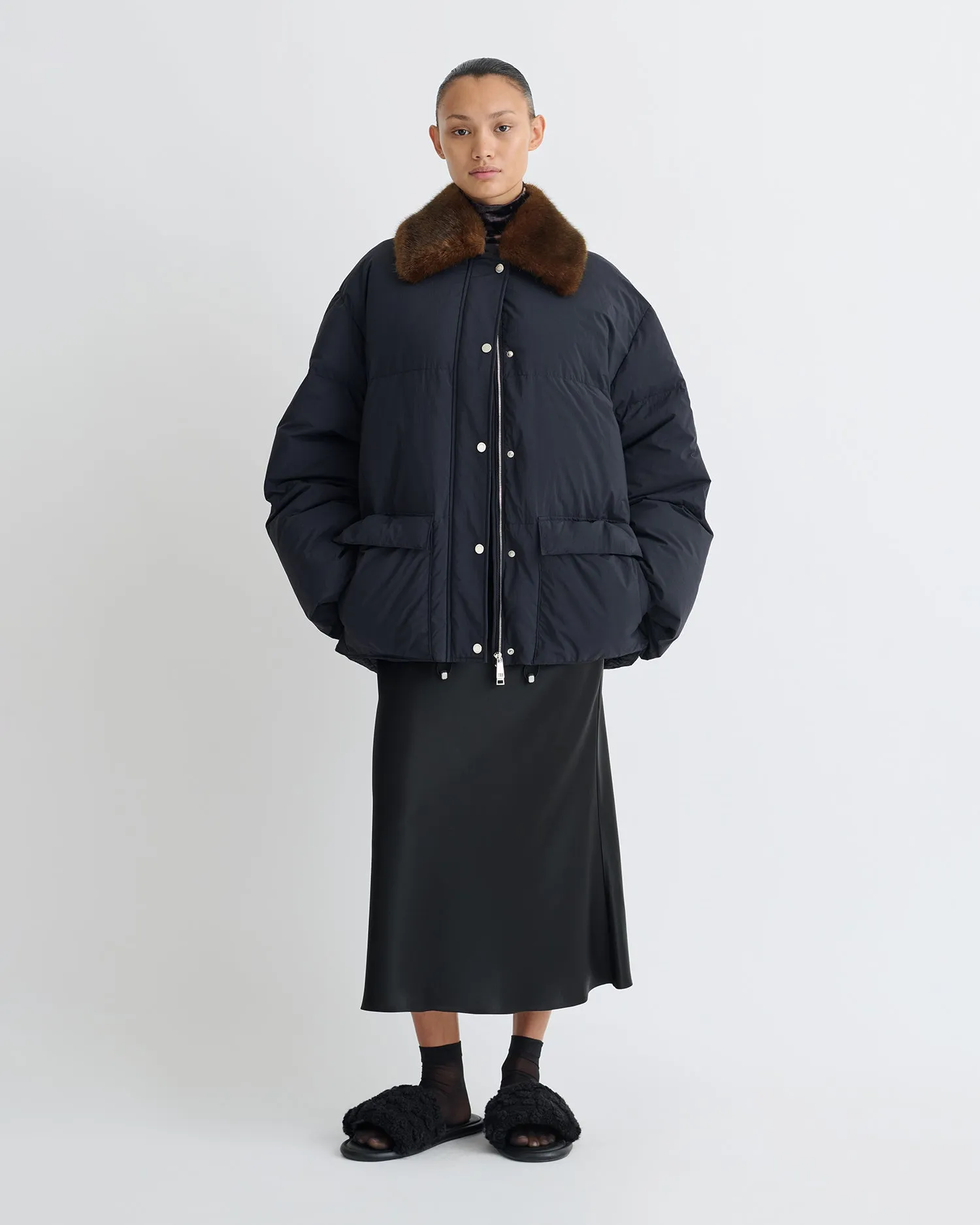 Camey - Light Nylon/Faux Fur Jacket - Black/Dark Brown sold by Nanushka product image thumbnail 3