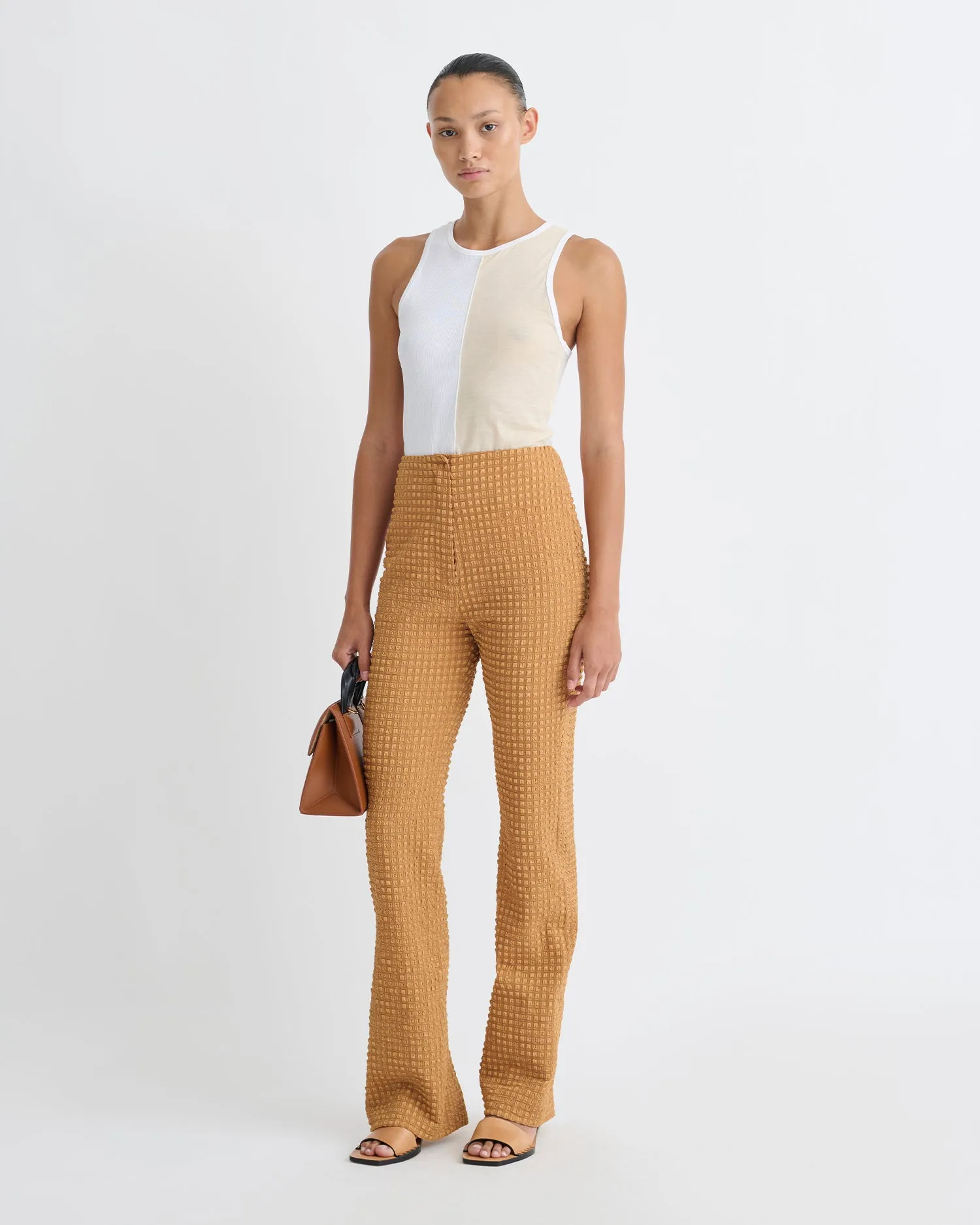 Juna - Seersucker Pants - Camel sold by Nanushka