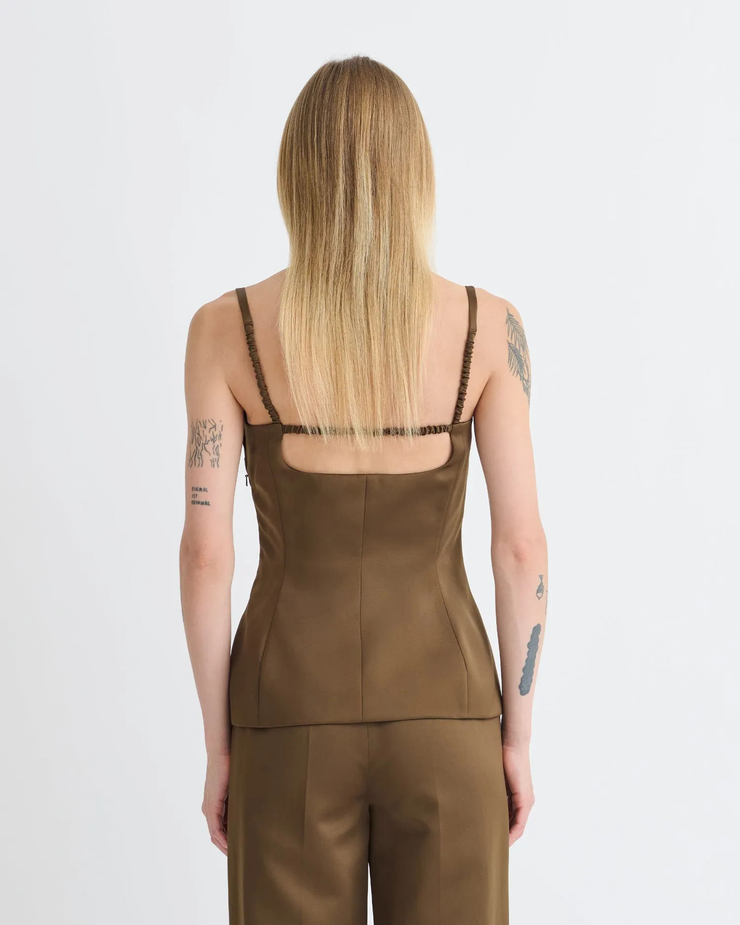 Laree - Structured Satin Sleeveless Top - Wood sold by Nanushka product image thumbnail 2