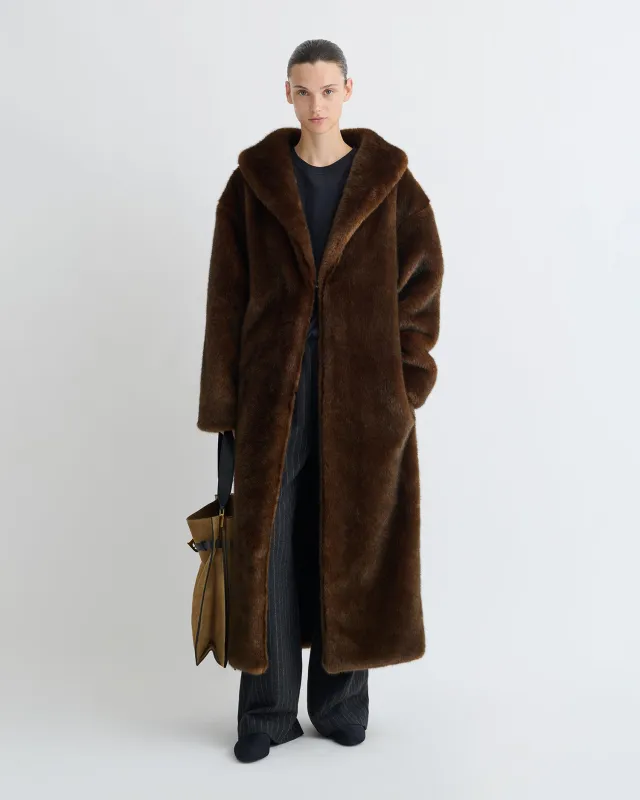 Cariana - Faux Fur Coat - Dark Brown sold by Nanushka