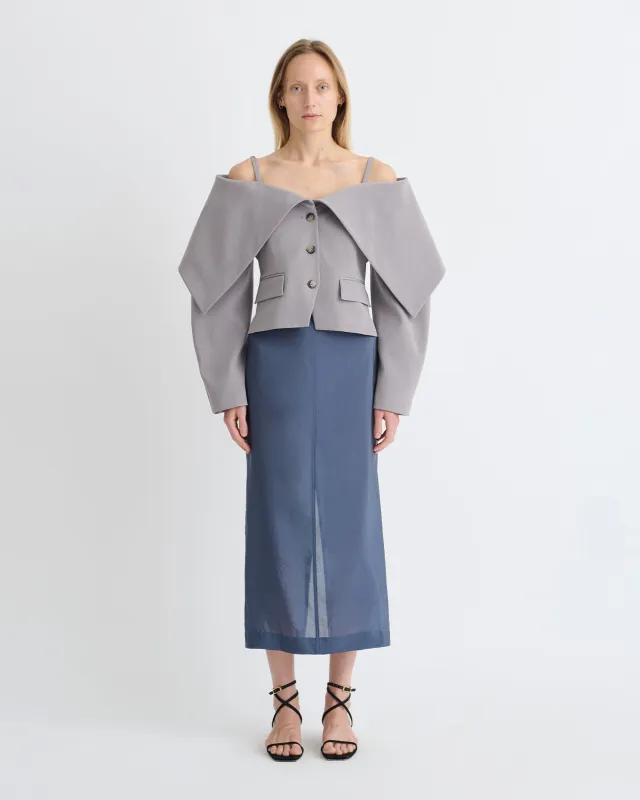 Ciar - Crepe Organza Mid-Length Skirt - Denim Blue sold by Nanushka