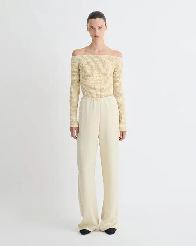 Elita - Ruched Glass Poplin Long Sleeved Tops - Oat sold by Nanushka