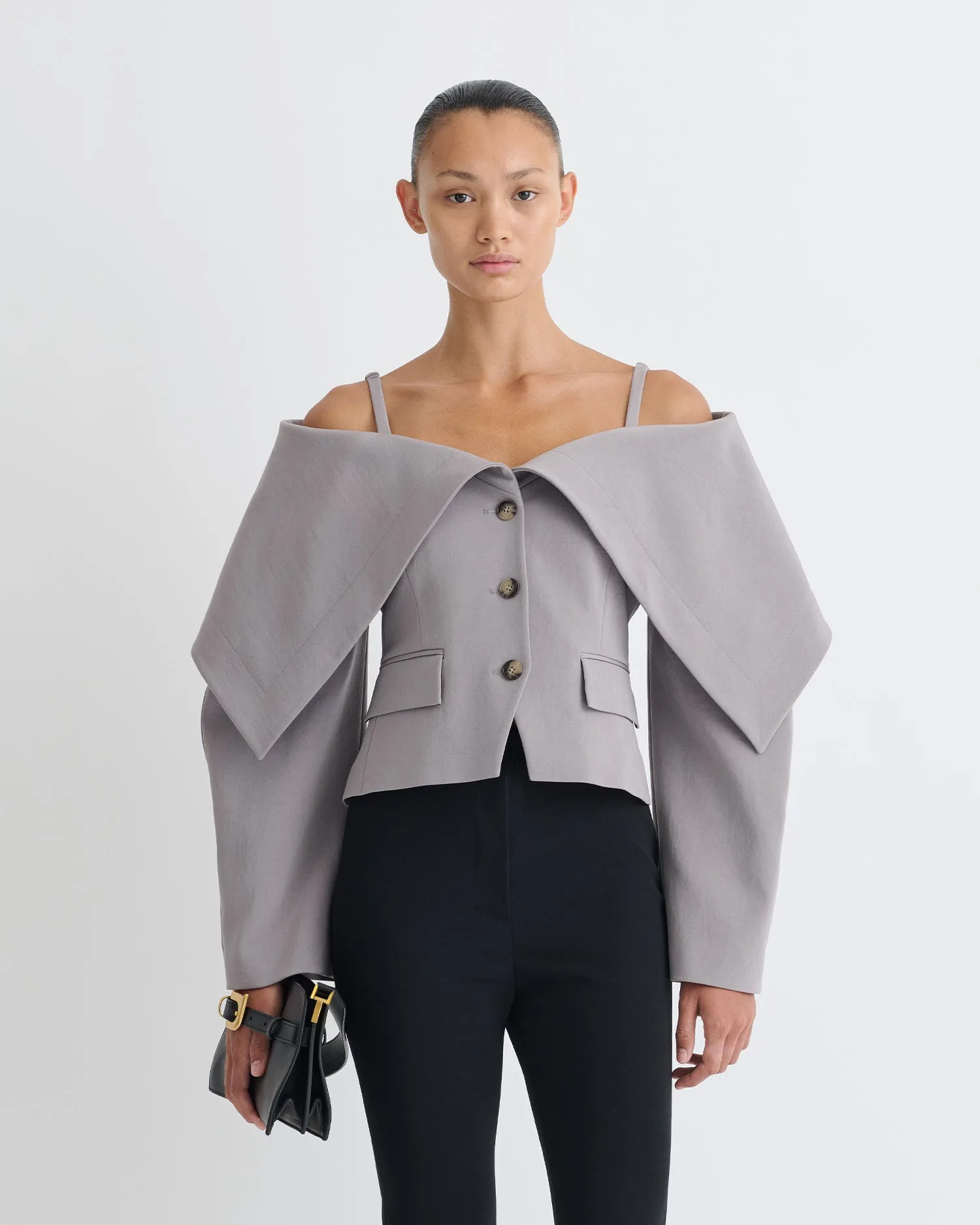 Amantha - Paper Jersey Blazer - Grey sold by Nanushka