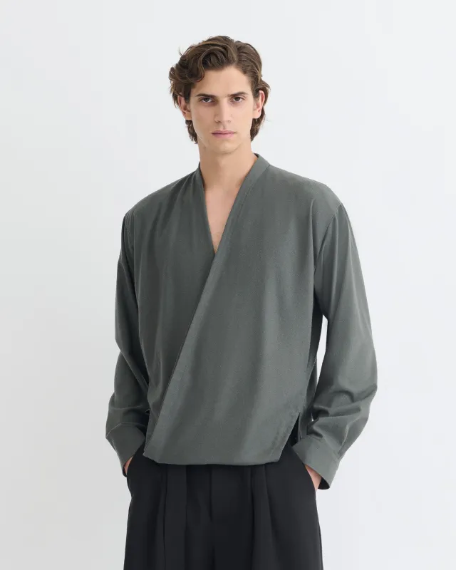 Yorick - Raw Silk Wrap Shirt - Dark Grey sold by Nanushka