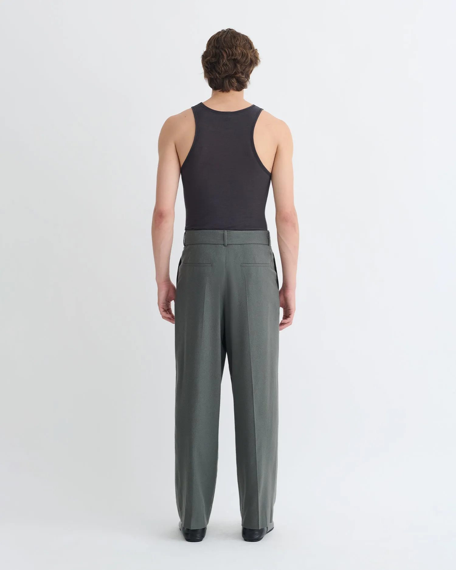 Colten - Belted Raw Silk Pants - Dark Grey sold by Nanushka product image thumbnail 4