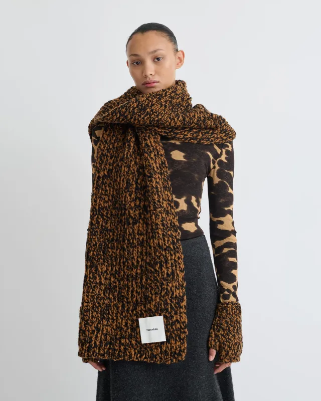 Lance - Mouline Slub Wool Scarf - Rust/Black sold by Nanushka