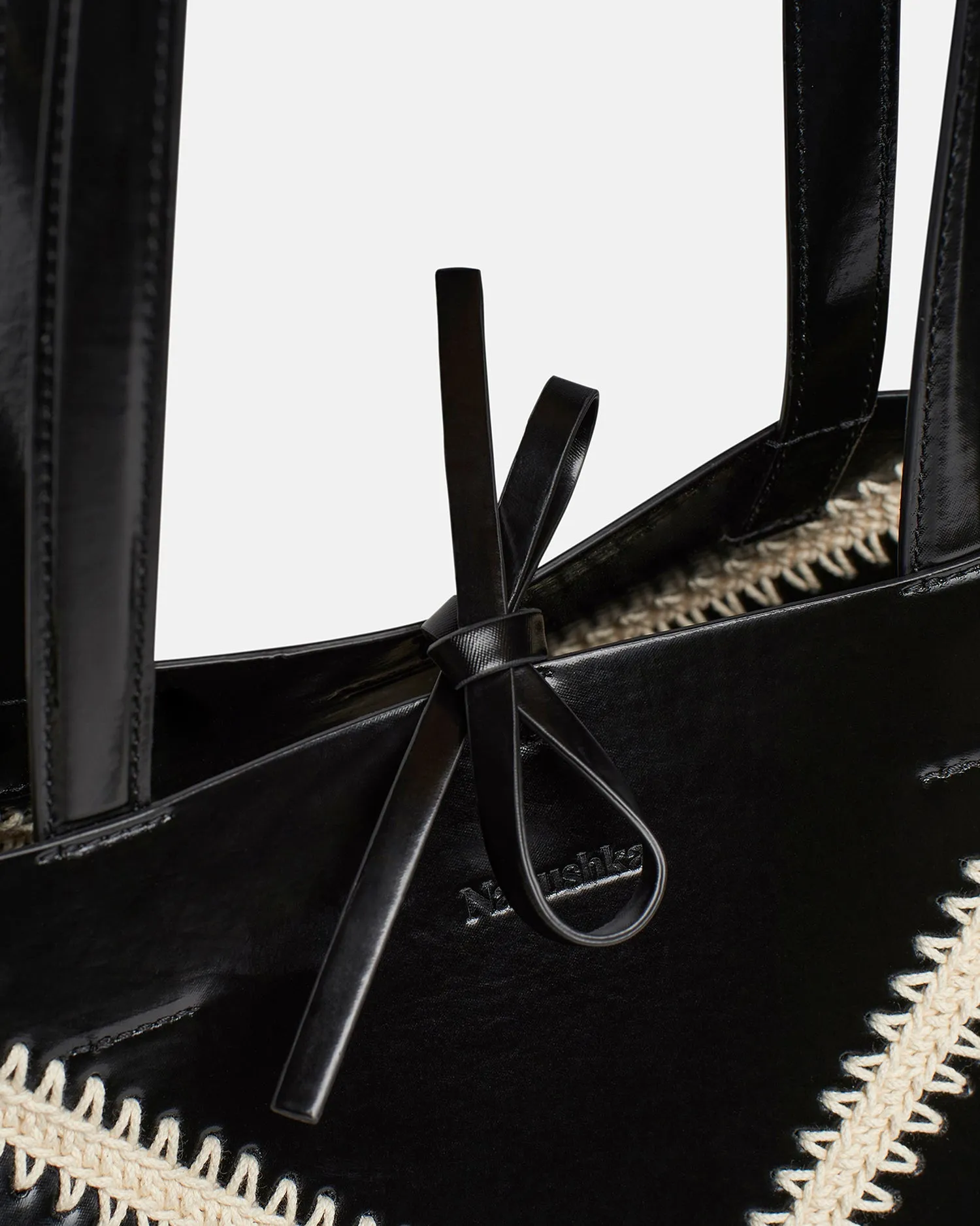 The Origami Tote - Patent Alt-Leather Crochet Tote - Black/Creme sold by Nanushka product image thumbnail 4