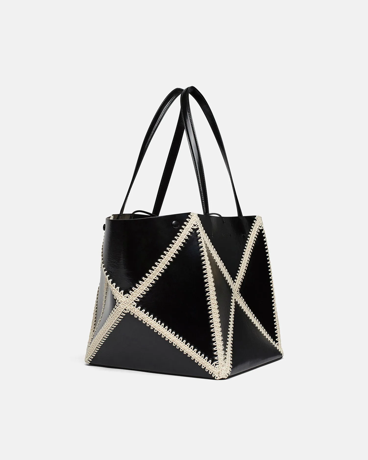 The Origami Tote - Patent Alt-Leather Crochet Tote - Black/Creme sold by Nanushka product image thumbnail 2