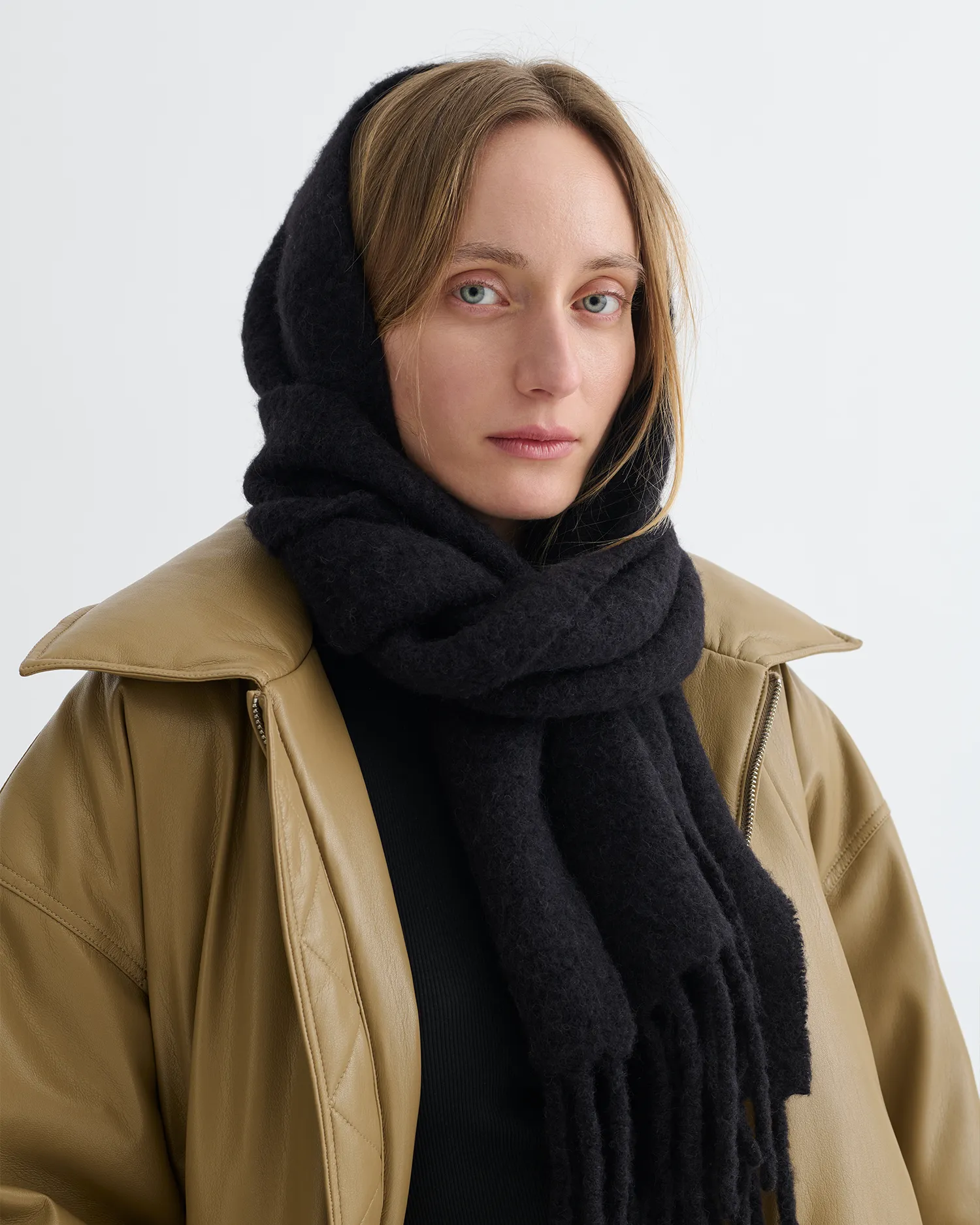 Fluff - Narrow Fringe Scarf - Black sold by Nanushka