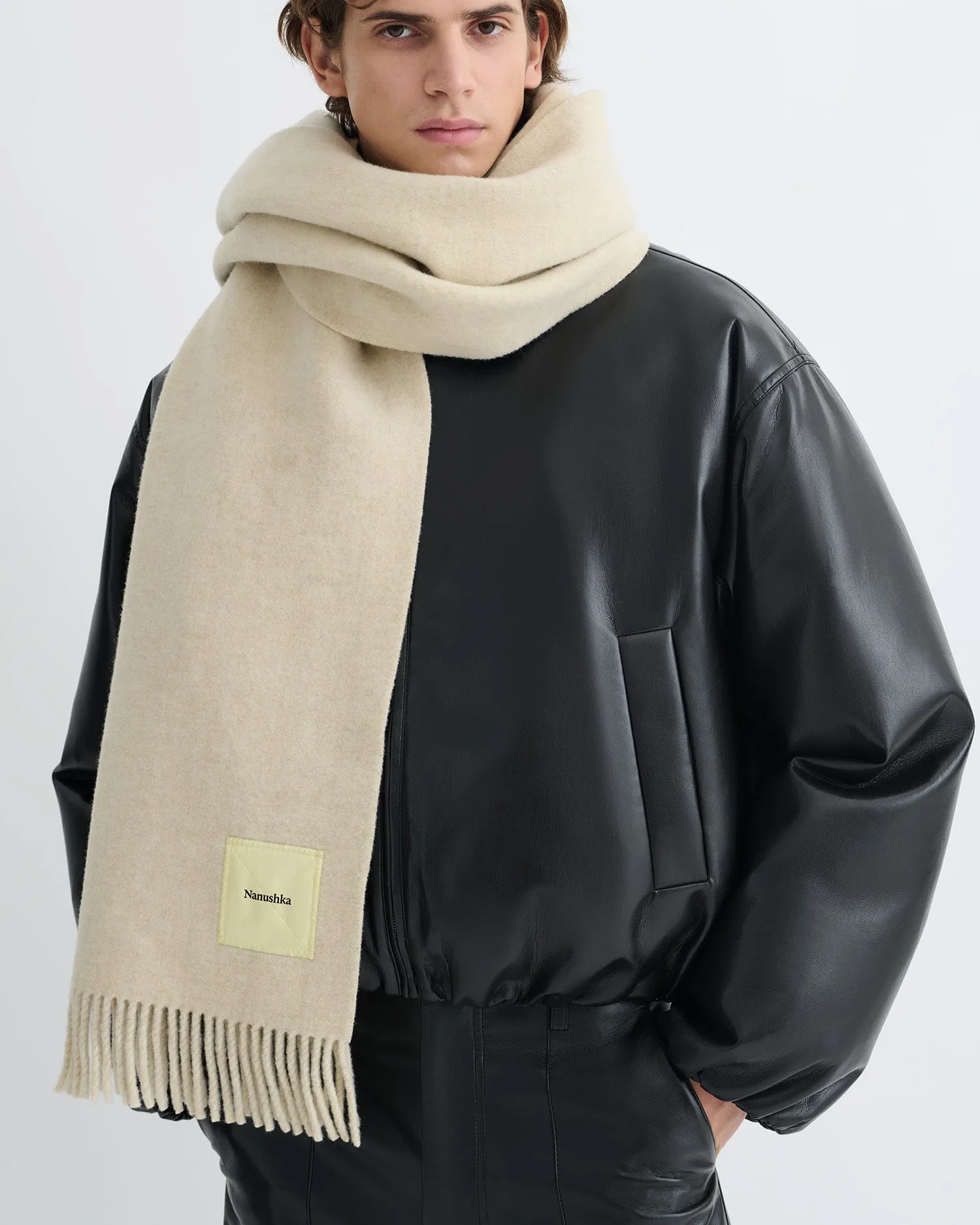 Keaton - Wide Blanket Fringe Scarf - Light Beige sold by Nanushka product image thumbnail 2