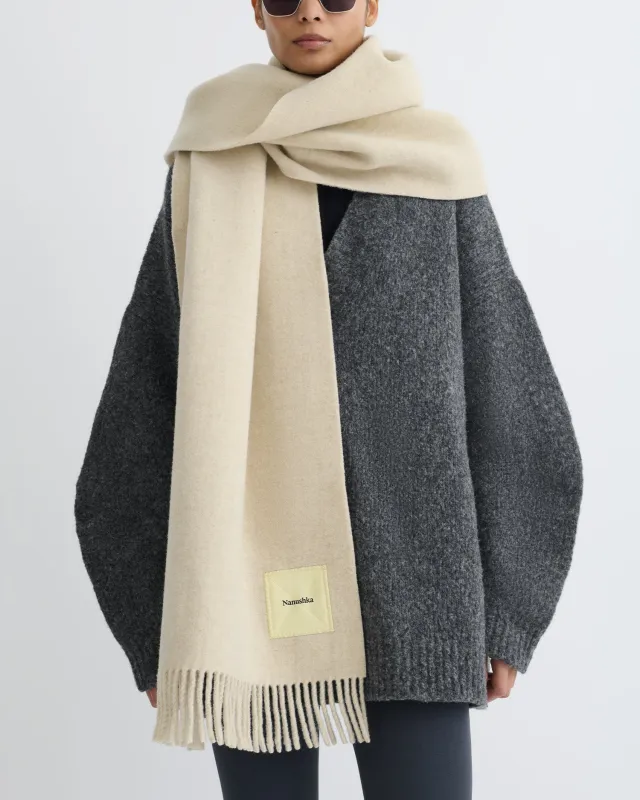 Keaton - Wide Blanket Fringe Scarf - Light Beige sold by Nanushka