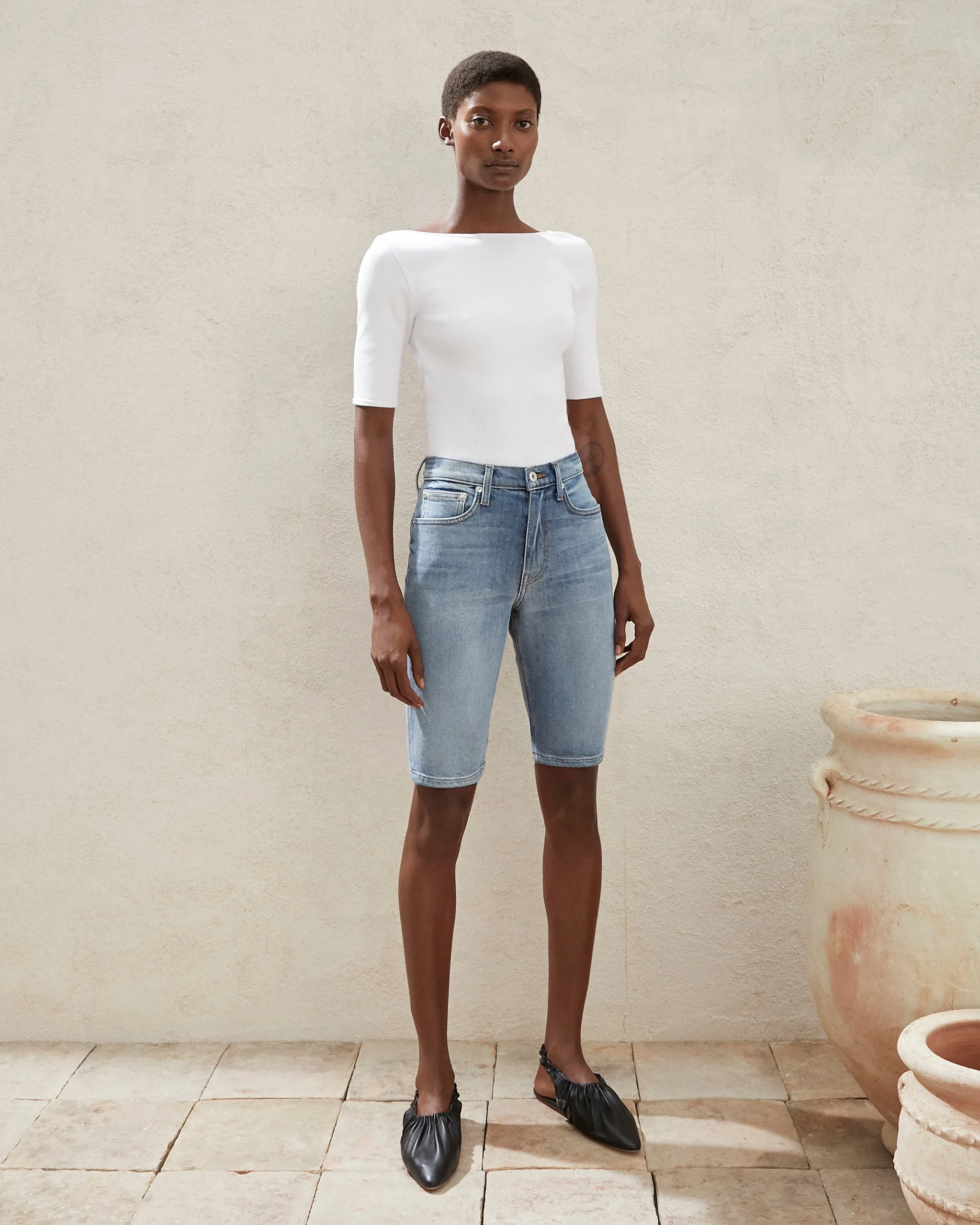 Kiki - Stretch Denim Biker - Blue Wash sold by Nanushka
