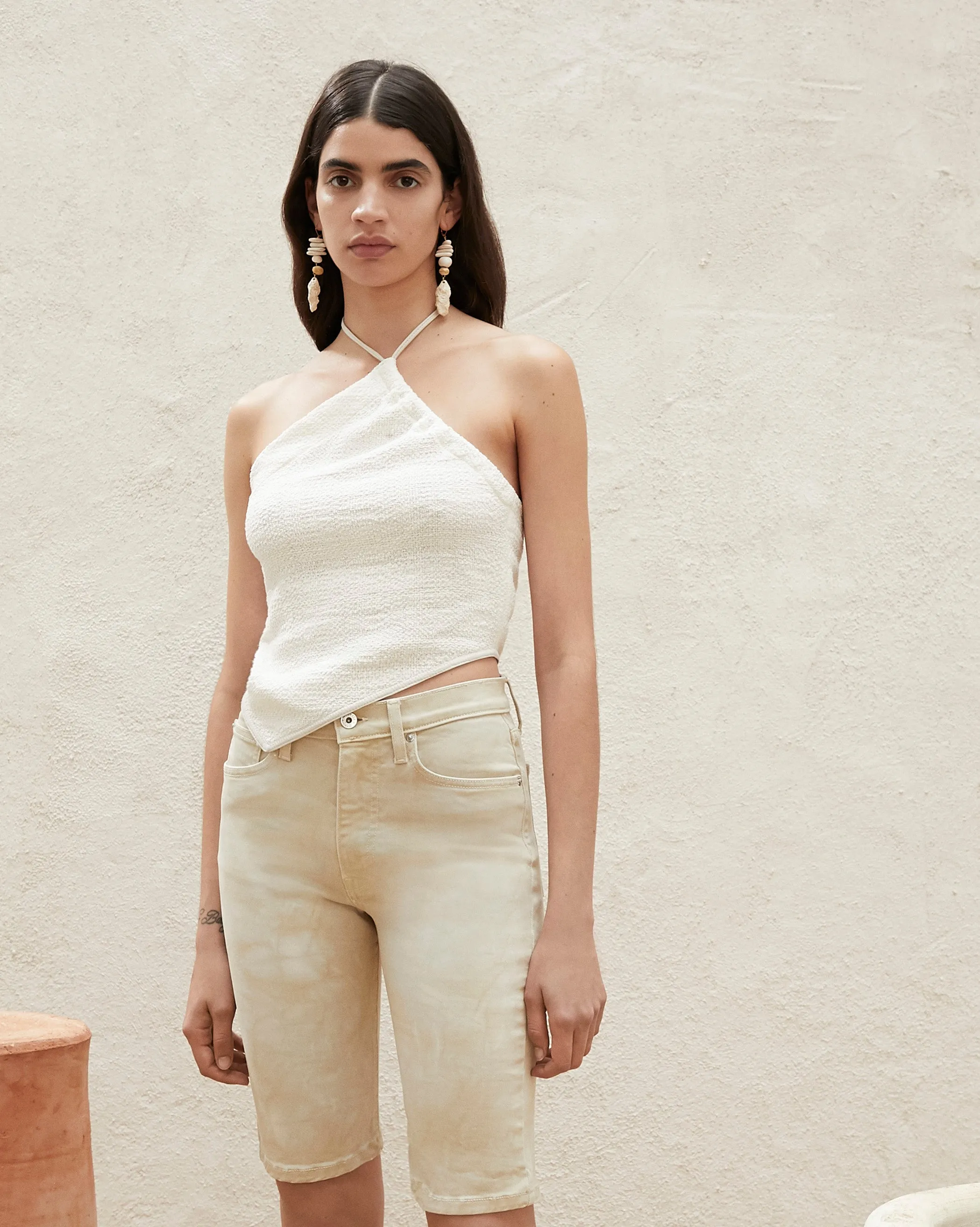 Kiki - Stretch Denim Biker - Faded Lime sold by Nanushka