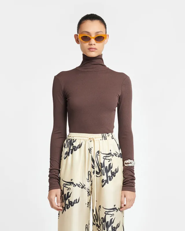 Josa - Mesh-Jersey Turtleneck Top - Nutmeg sold by Nanushka