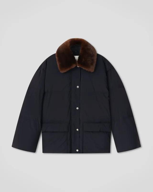 Camey - Light Nylon/Faux Fur Jacket - Pebble/Dark Brown made by Nanushka