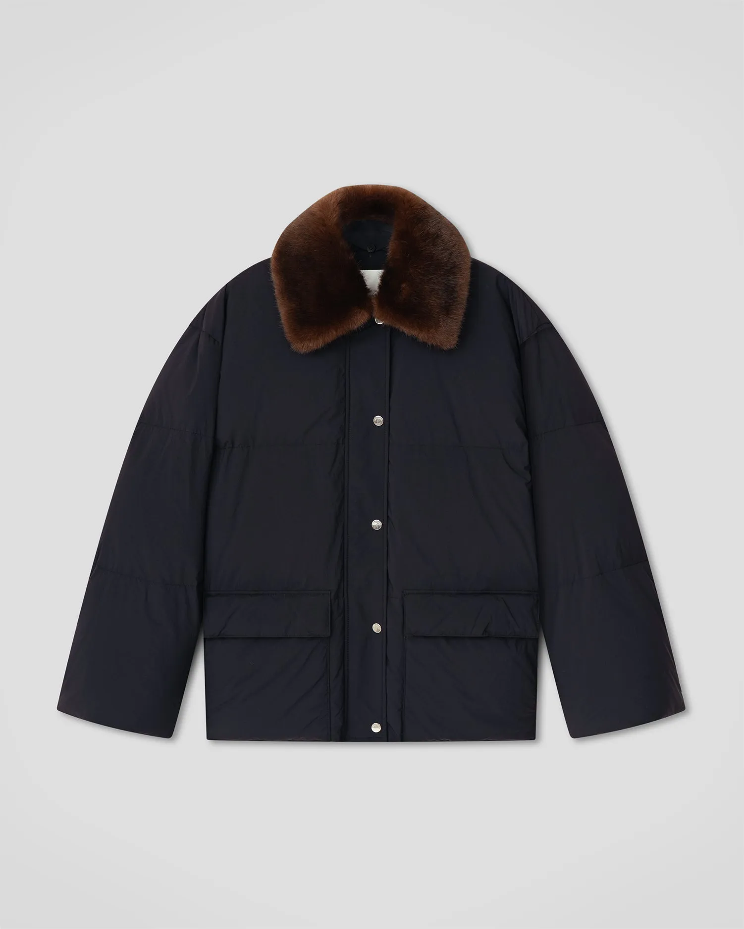 Camey - Light Nylon/Faux Fur Jacket - Pebble/Dark Brown sold by Nanushka