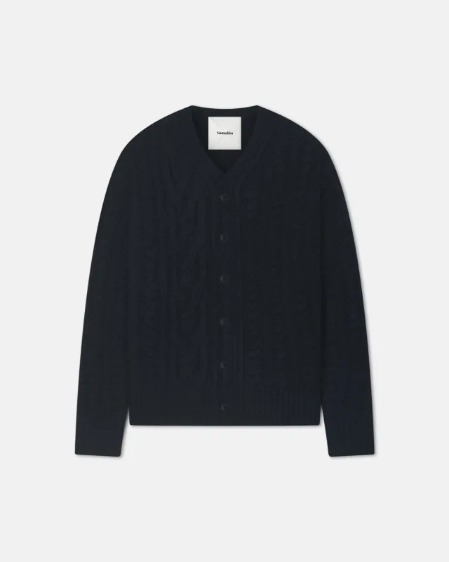 Berit - Boucle Cable Cardigan - Black sold by Nanushka
