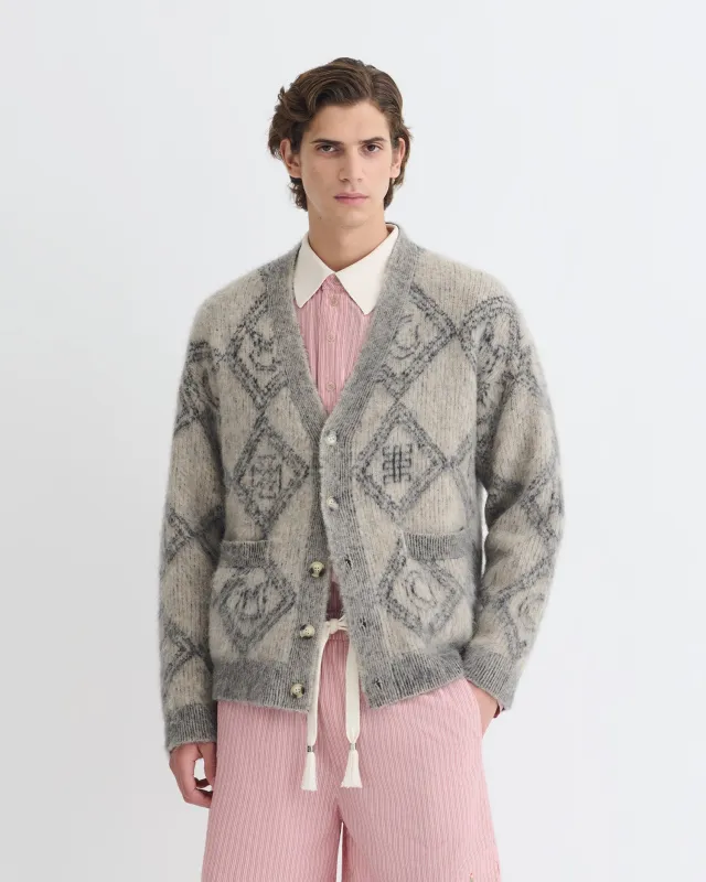 Henri - Brushed Alpaca Cardigan - Symbol Tile Oat sold by Nanushka