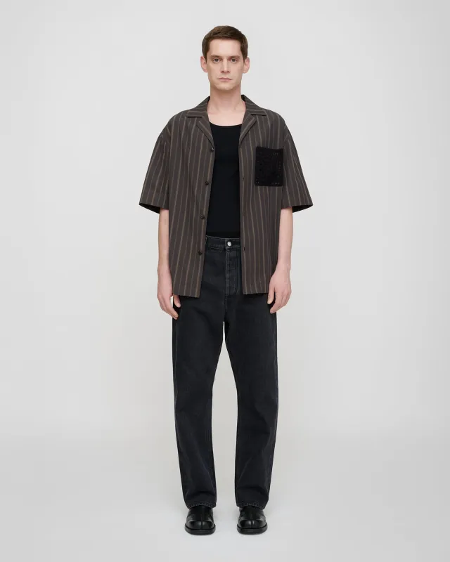 Maxton - Stripe Shirting/Crochet Shirt - Washed Black/Black sold by Nanushka