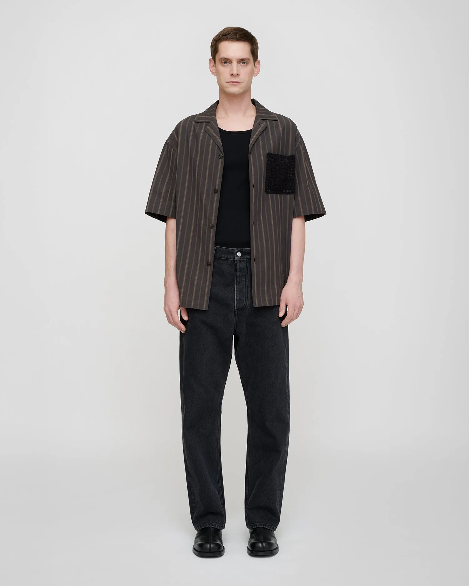 Maxton - Stripe Shirting/Crochet Shirt - Washed Black/Black sold by Nanushka