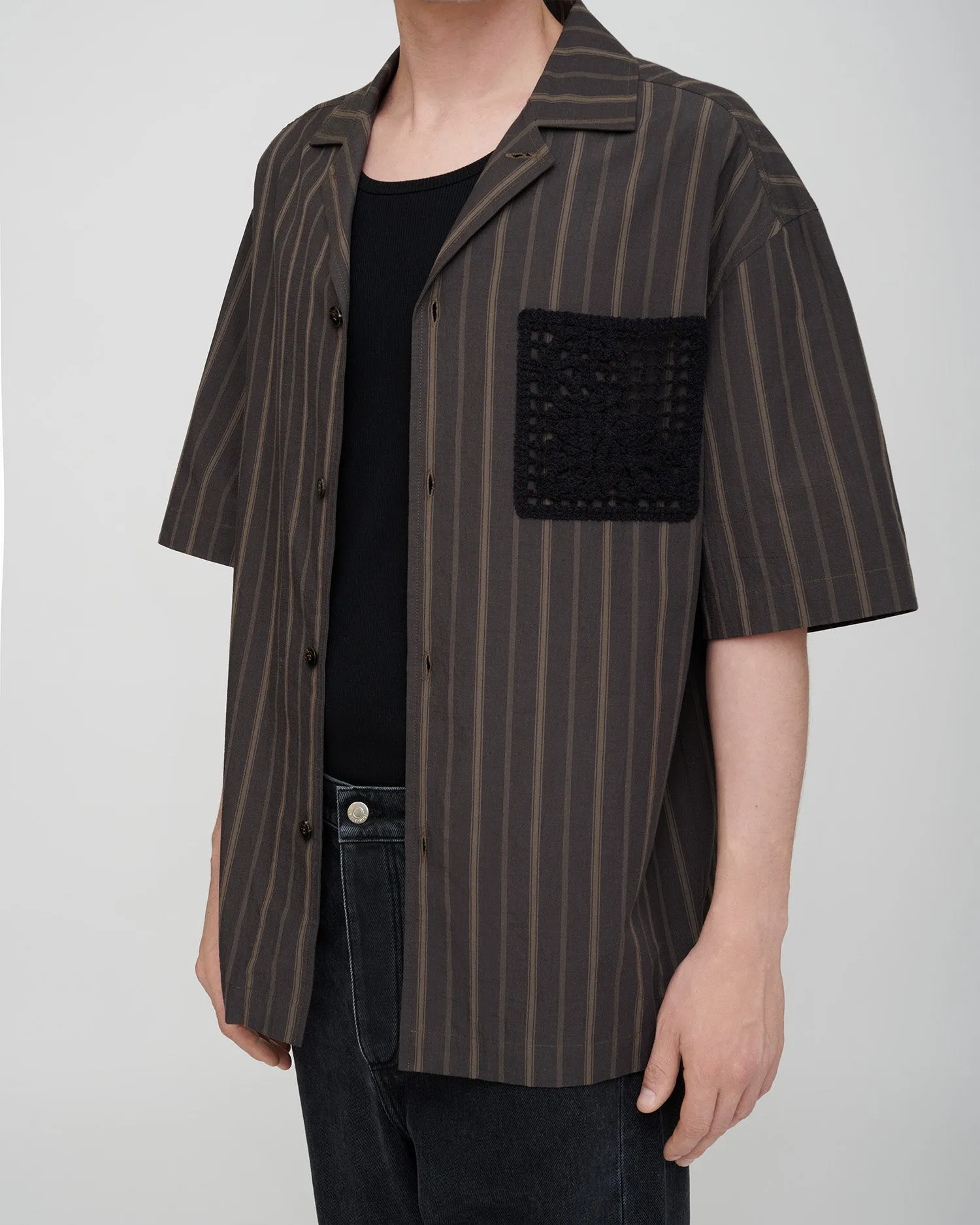 Maxton - Stripe Shirting/Crochet Shirt - Washed Black/Black sold by Nanushka product image thumbnail 4