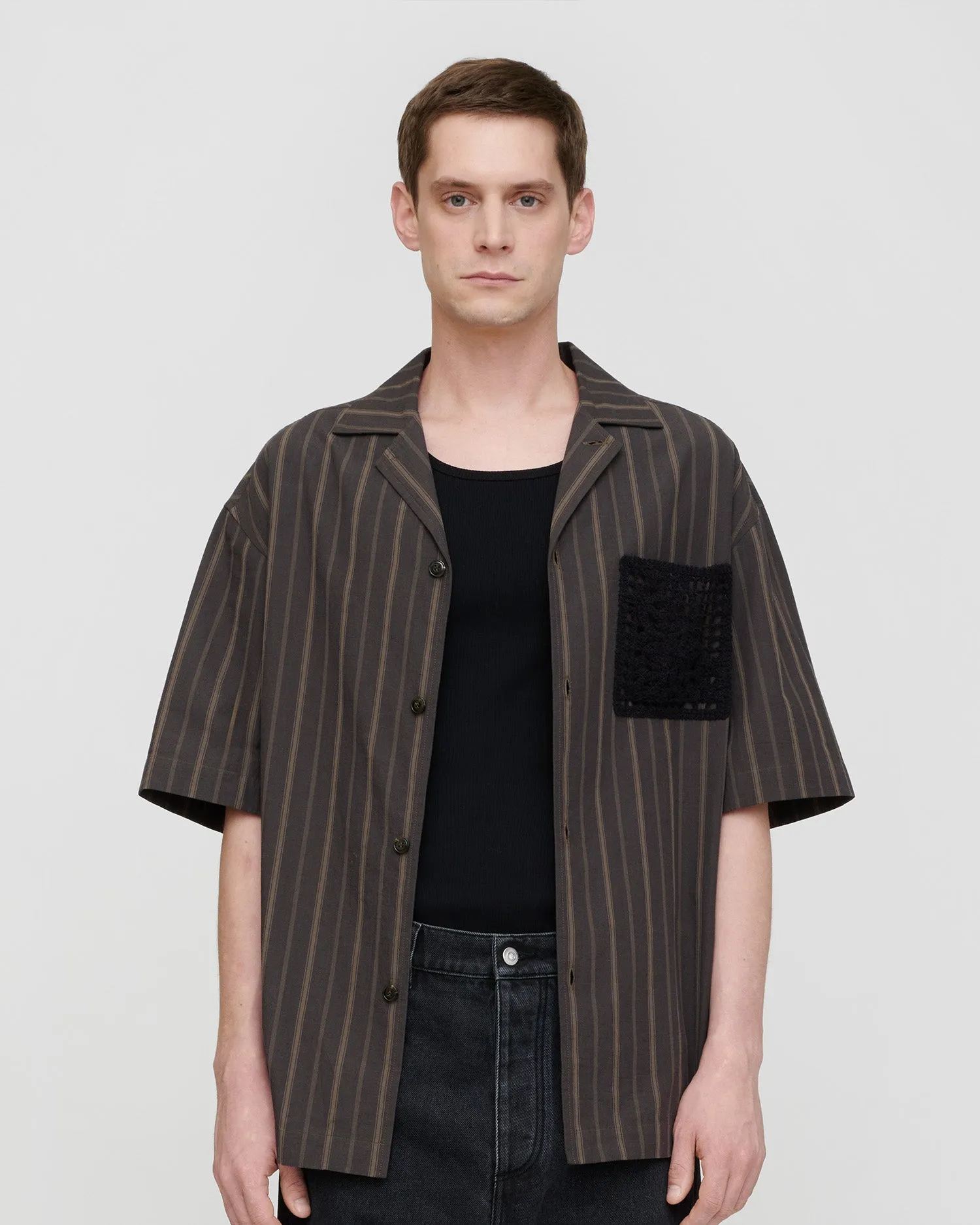 Maxton - Stripe Shirting/Crochet Shirt - Washed Black/Black sold by Nanushka product image thumbnail 3