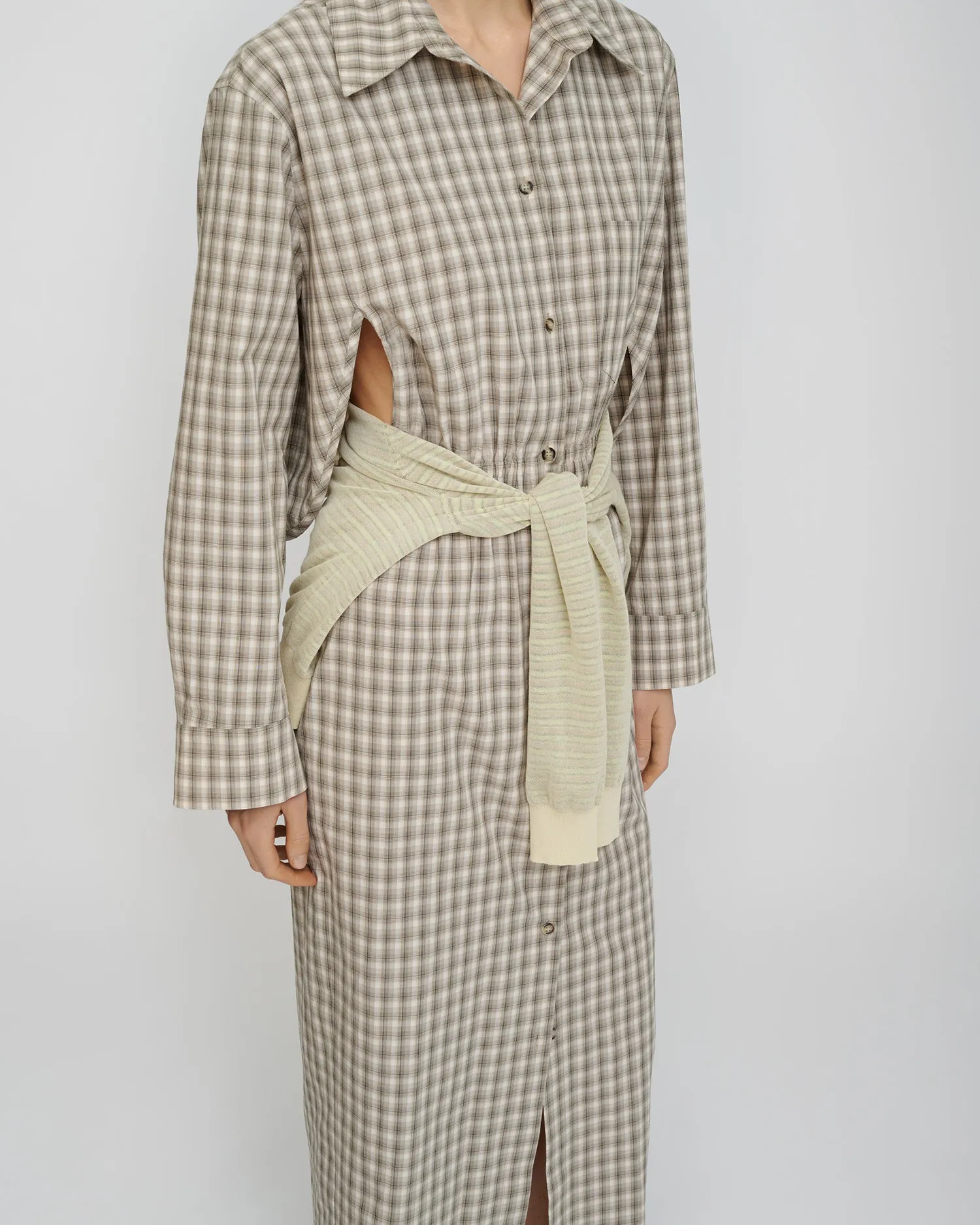 Usha - Checked Shirting Dress - Creme/Grey sold by Nanushka