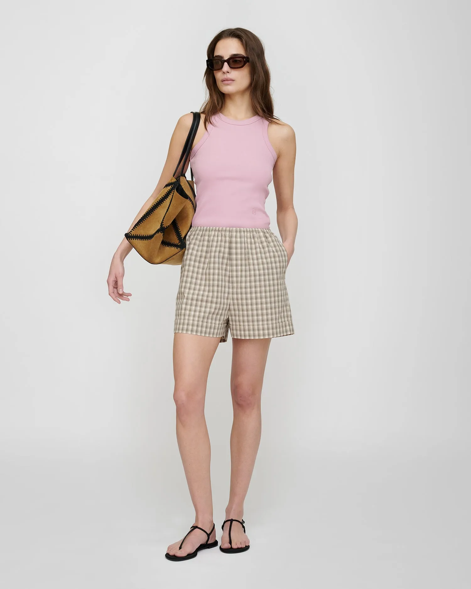 Hira - Checked Shirting Shorts - Creme/Grey sold by Nanushka product image thumbnail 3