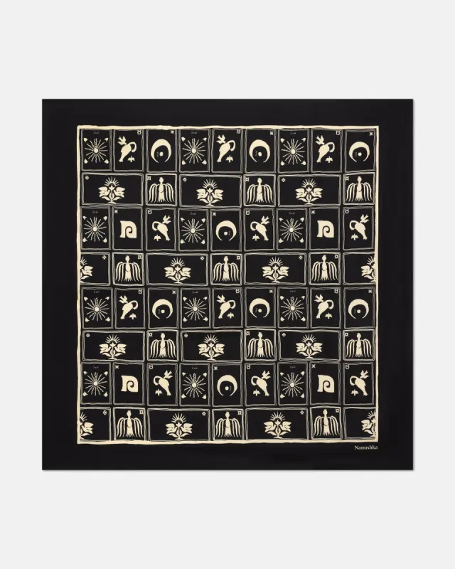 Miani - Printed Silk Scarf - Folk Art Black sold by Nanushka