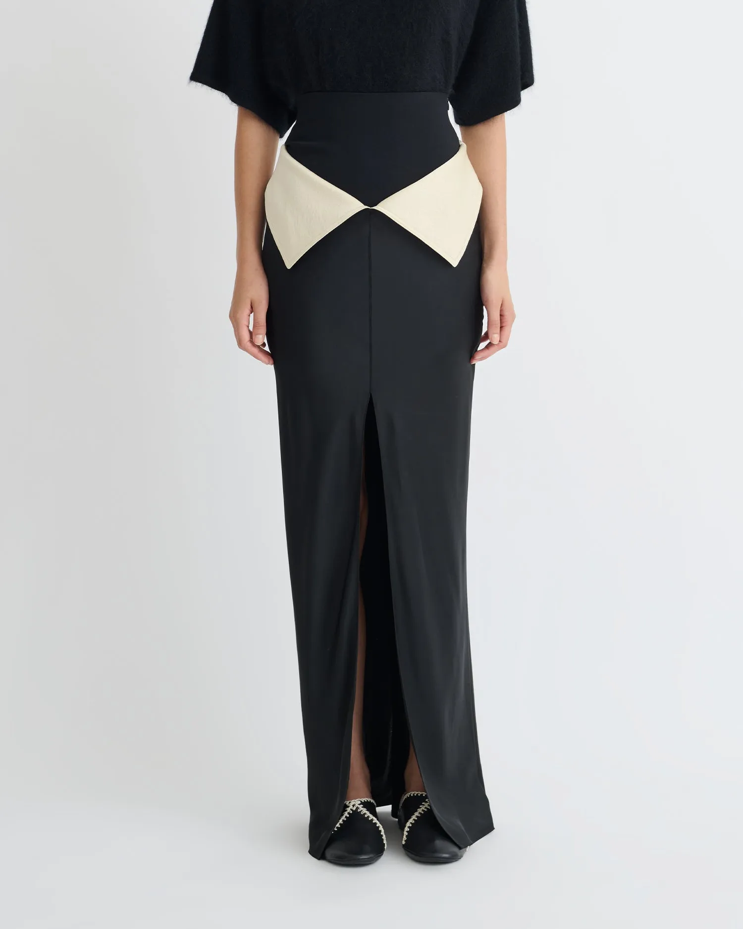 Mentari - Crisp Satin Long Skirt - Black/Ecru sold by Nanushka product image thumbnail 4