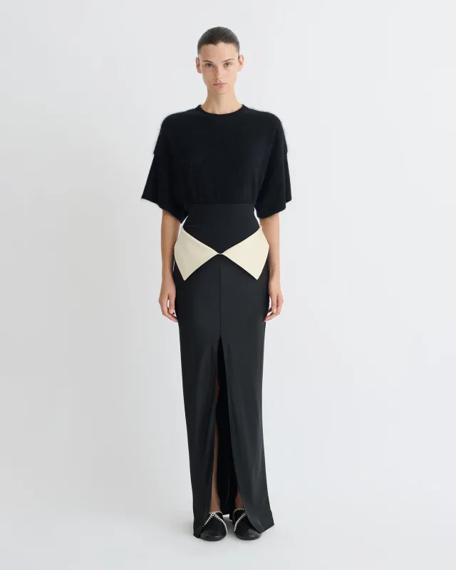 Mentari - Crisp Satin Long Skirt - Black/Ecru made by Nanushka