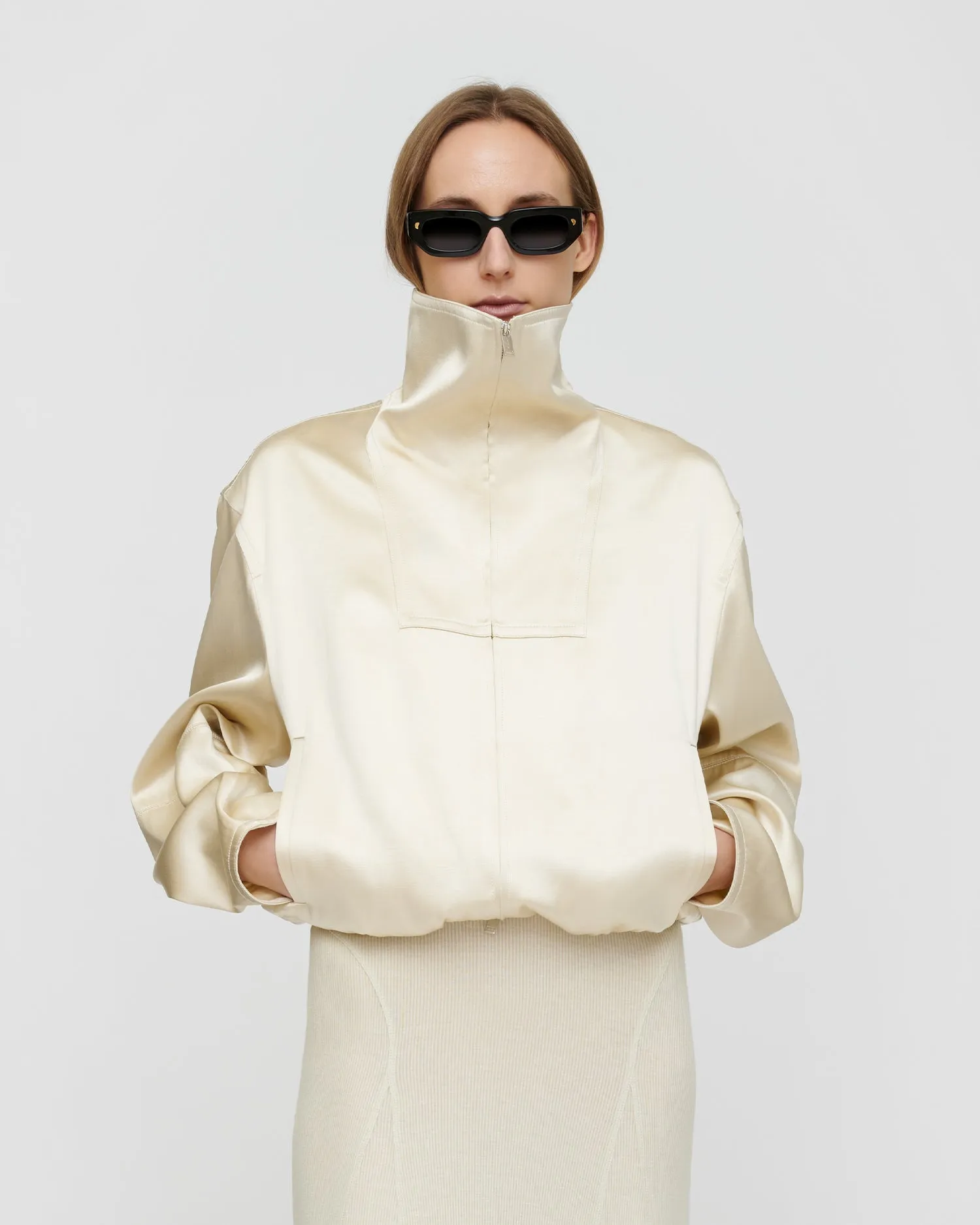 Alonza - Duchess Viscose Jacket - Creme sold by Nanushka