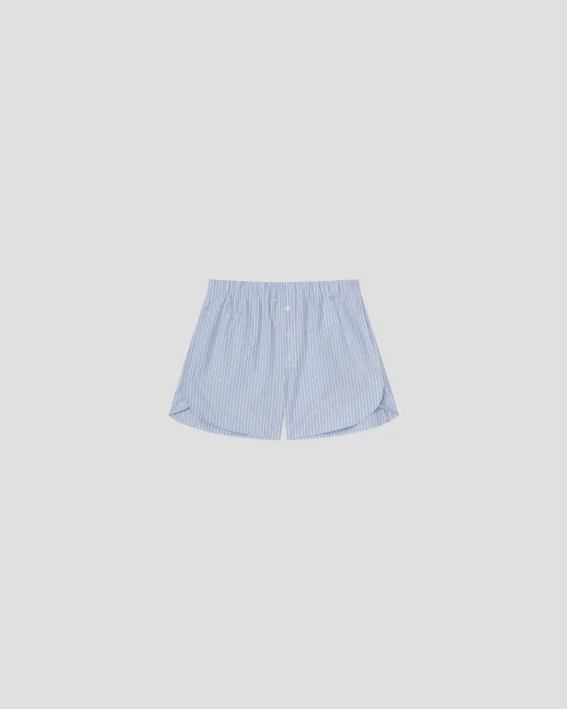 Gobnat - Stripe Shirting Boxer Shorts - Blue/White/Navy made by Nanushka