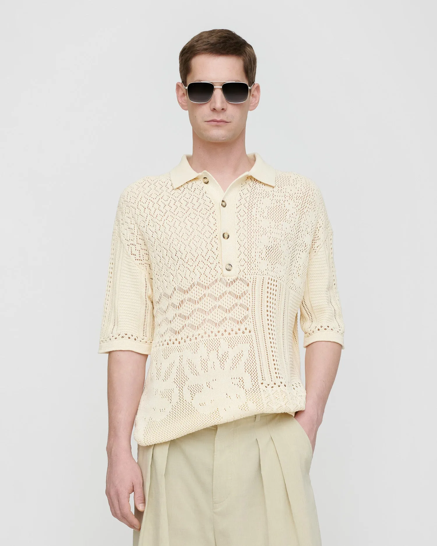 Jasim - Lace polo shirt - Creme sold by Nanushka