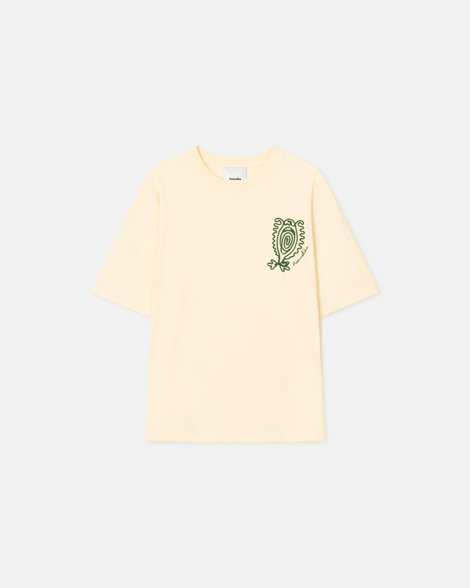 Wren - Embroidered Cotton-Jersey T-Shirt - Creme/Green sold by Nanushka