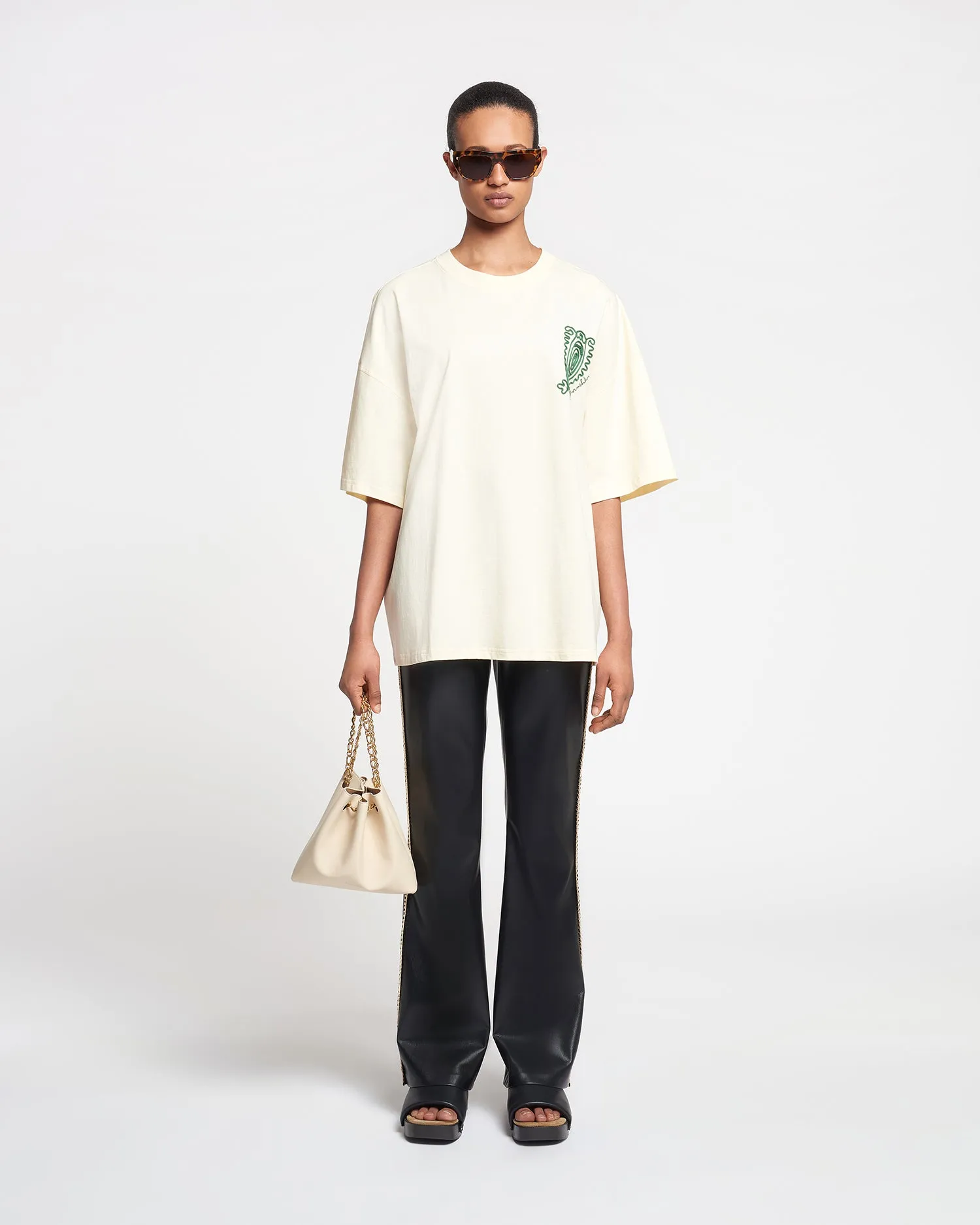 Wren - Embroidered Cotton-Jersey T-Shirt - Creme/Green sold by Nanushka product image thumbnail 4