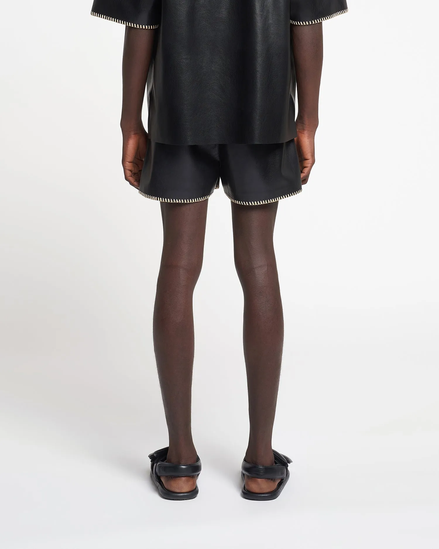 Amil - Raffia-Trimmed Okobor™ Alt-Leather Shorts - Black sold by Nanushka product image thumbnail 2