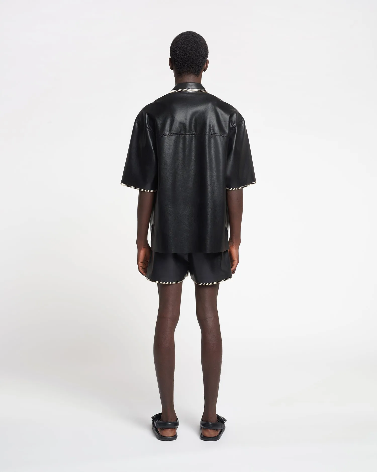 Amil - Raffia-Trimmed Okobor™ Alt-Leather Shorts - Black sold by Nanushka product image thumbnail 4